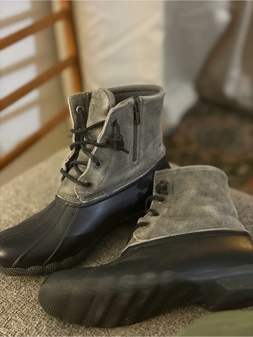 Sperry Gray and Black Womens Waterproof Duck Boots